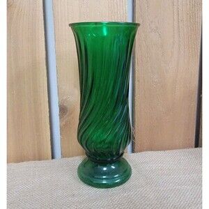Vintage Green Swirl Glass Vase 9.5" Tall – Mid Century Retro Decor